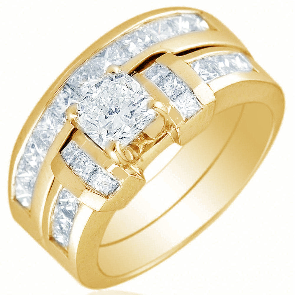 Radiant Bridal Set with Channel Set Princess Cut Side Diamonds